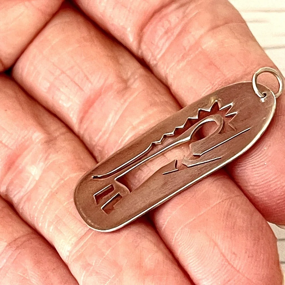 Zuni Kokopelli Pendant Cut Out Silhouette Signed ME Dancer‎ Sterling Native Amer